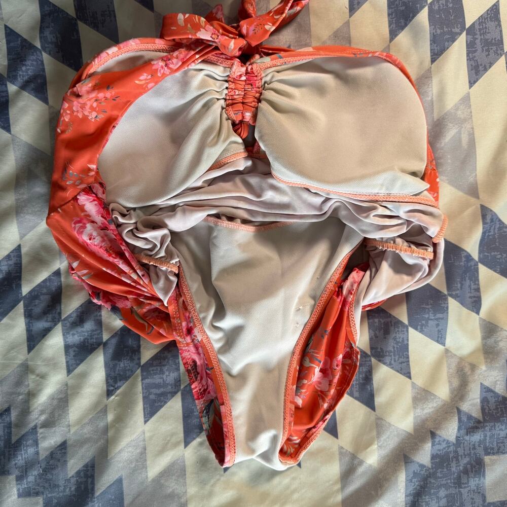 Maternity One Piece Swimsuit Floral Halter Ruched Size L - Picture 4 of 8
